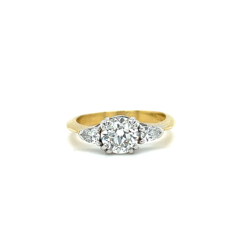 Estate 18K Two Tone Gold 1.42ctw Diamond Three Stone Engagement Ring
