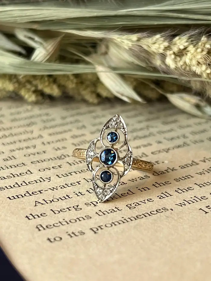 An estate antique Edwardian sapphire and diamond ring