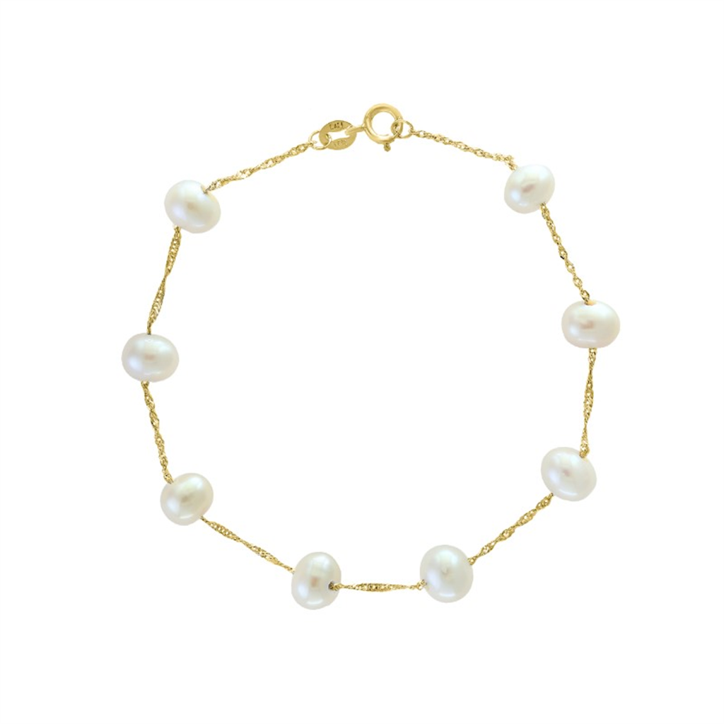 14K Yellow Gold 6-6.5mm Freshwater Pearl Station Bracelet