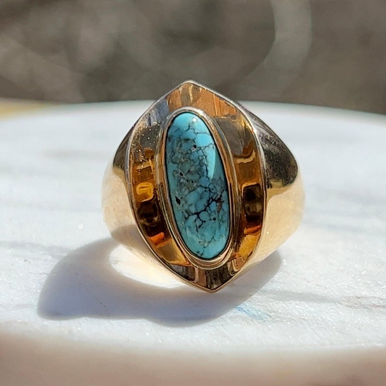 An estate vintage Mid-Century Modern gold and turquoise ring by Poul Warmind