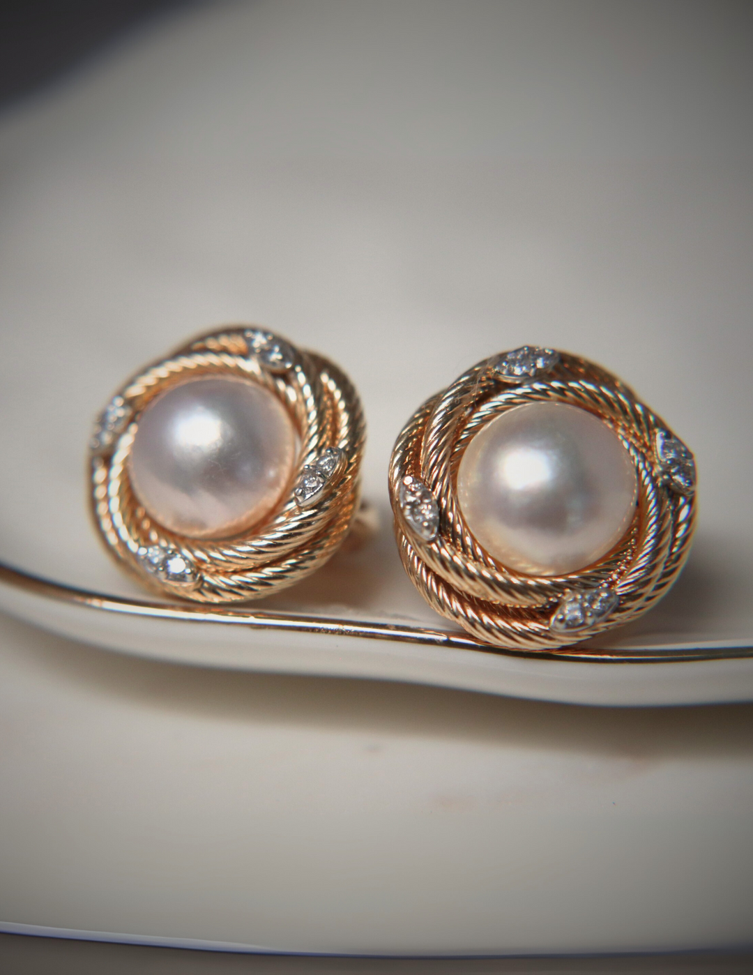 Estate pearl and diamond stud earrings