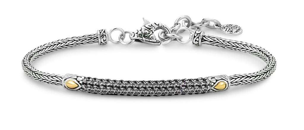 Sterling Silver & 18K Yellow Gold Black Spinel Cluster Bar Bracelet by Samuel B.