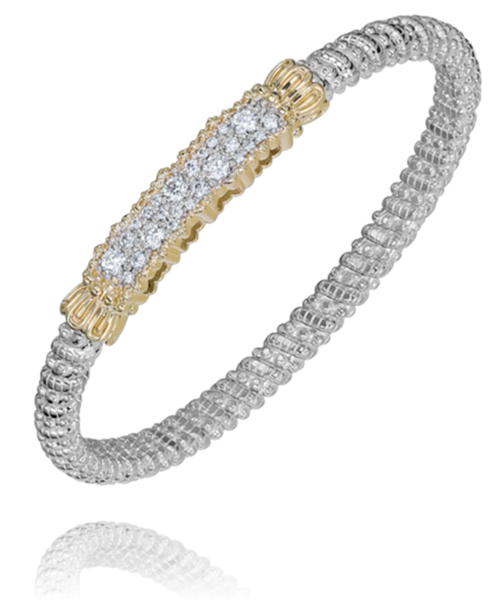 Sterling Silver & 14K Yellow Gold 0.82ctw Round Diamond Bangle Bracelet