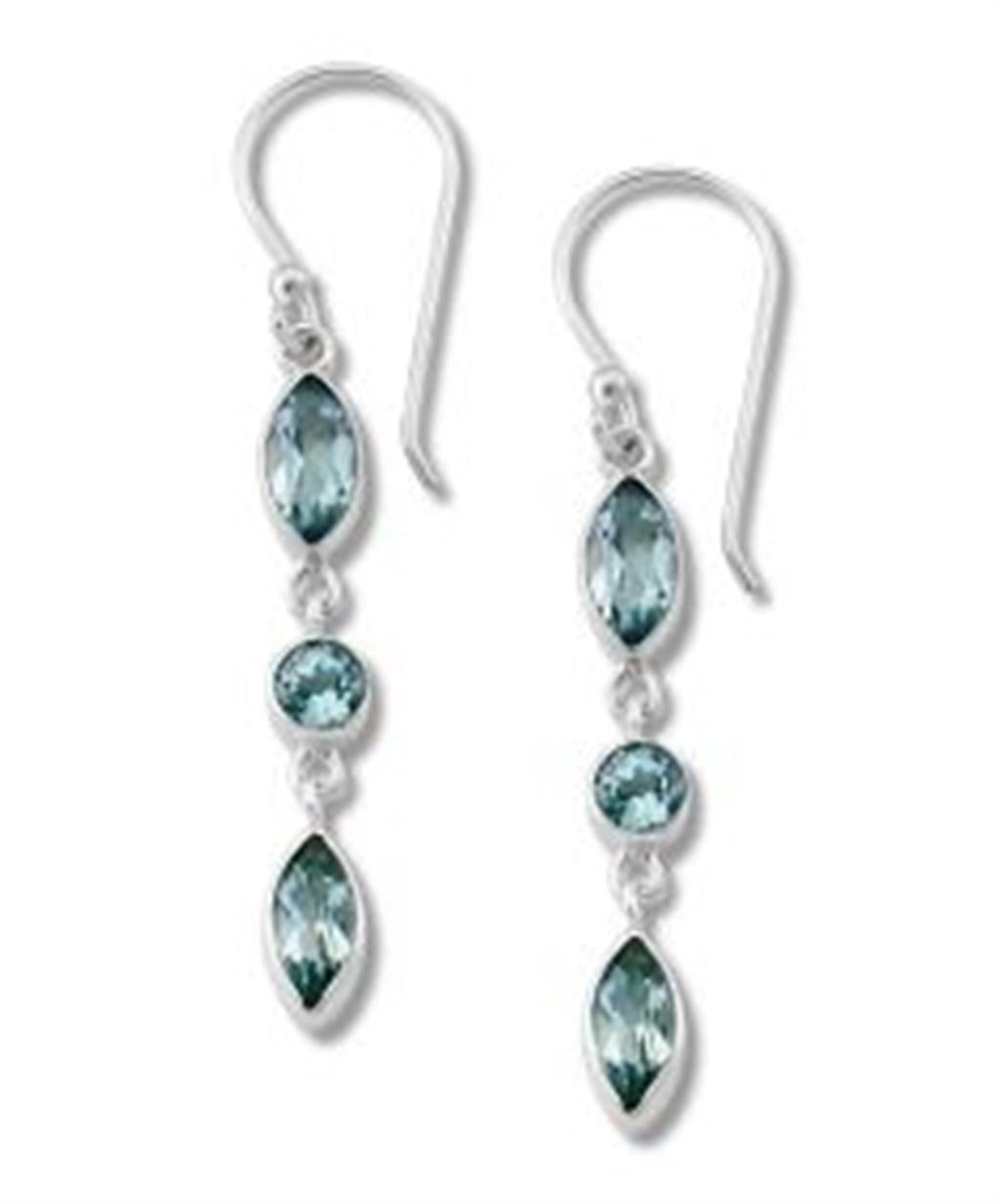Sterling Silver Marquise & Round Blue Topaz Drop Earrings by Samuel B.