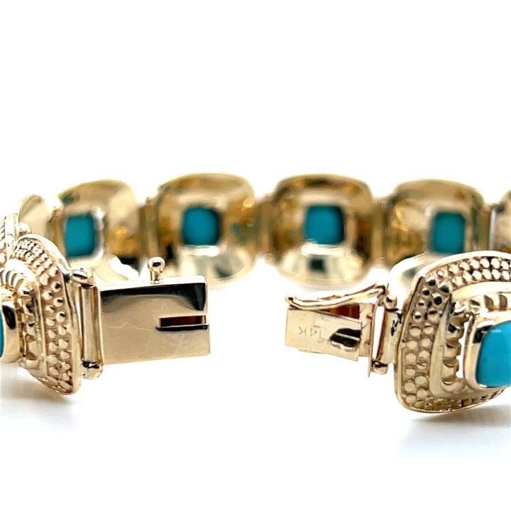 Estate 14K Yellow Gold Persian Turquoise Link Bracelet