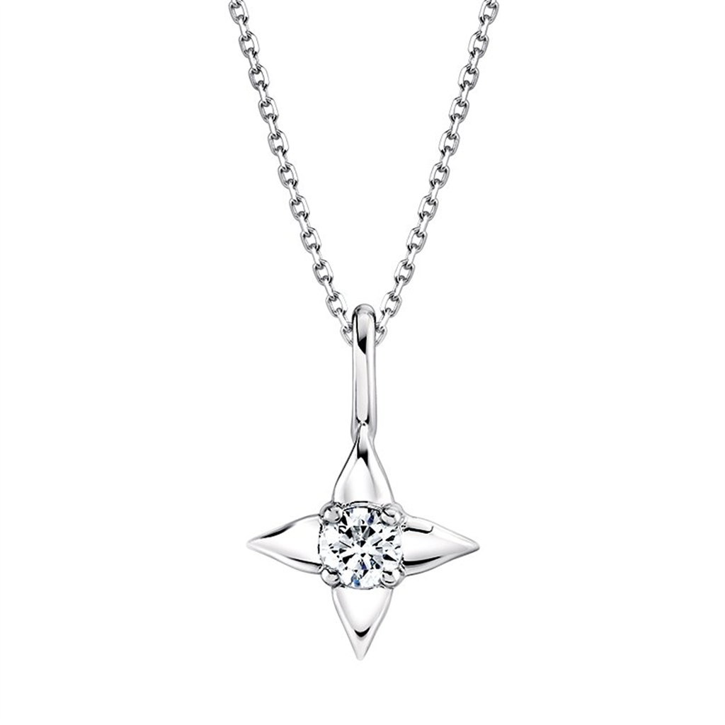 14K White Gold 0.15ctw Diamond Star Necklace