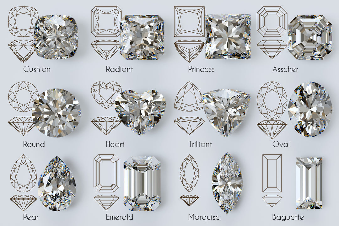 Different diamond shapes with diagrams and names
