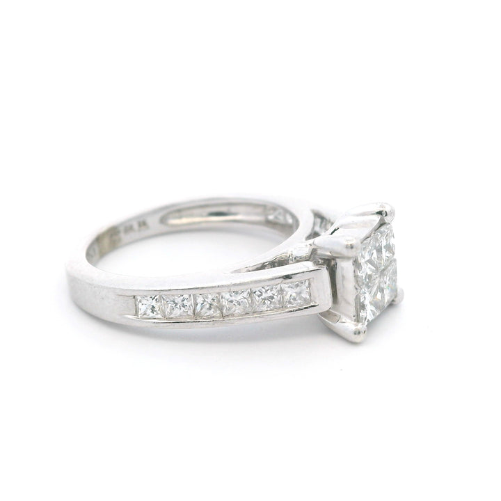 Estate 14K White Gold 0.96ctw Princess Cut Diamond Cluster Engagement Ring