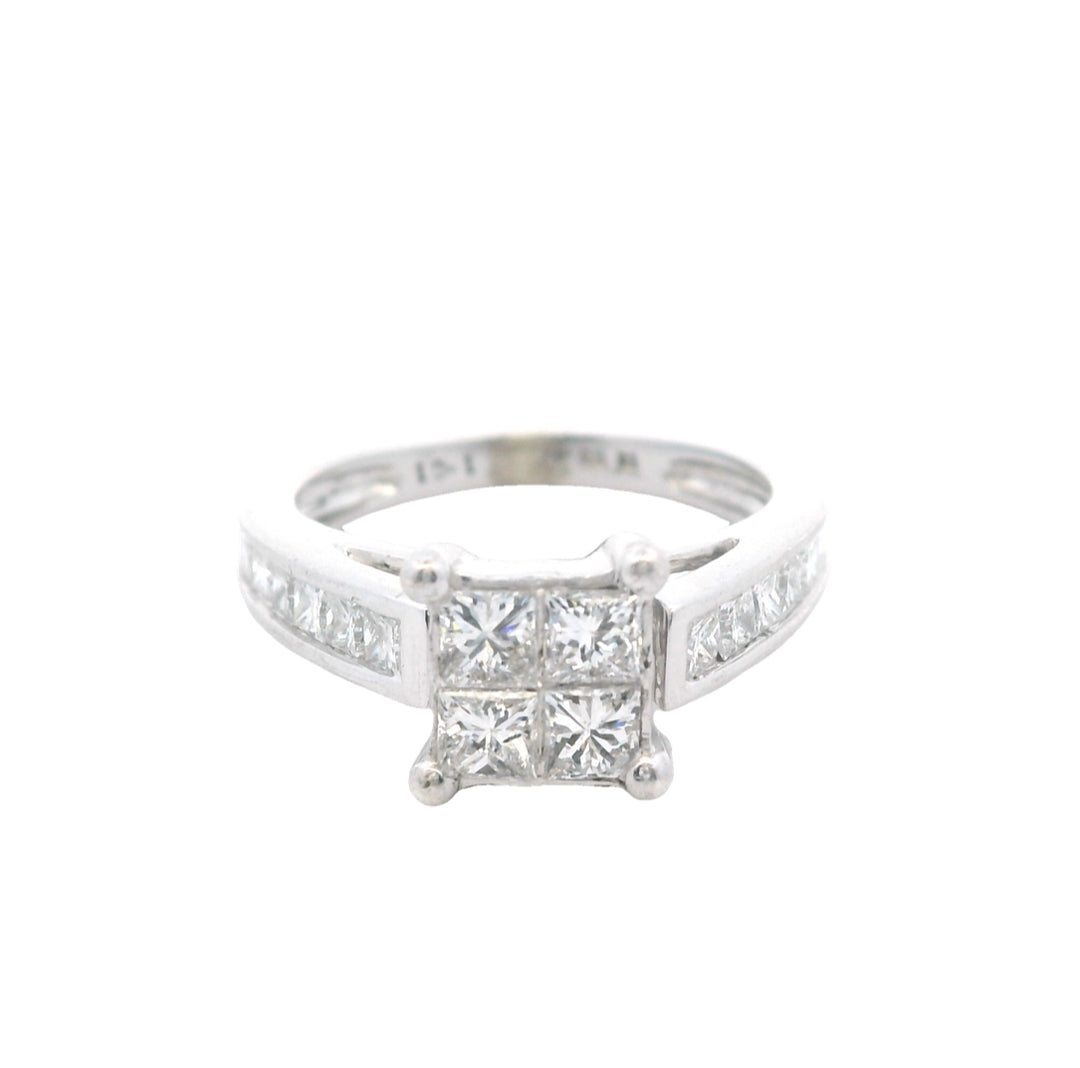 Estate 14K White Gold 0.96ctw Princess Cut Diamond Cluster Engagement Ring