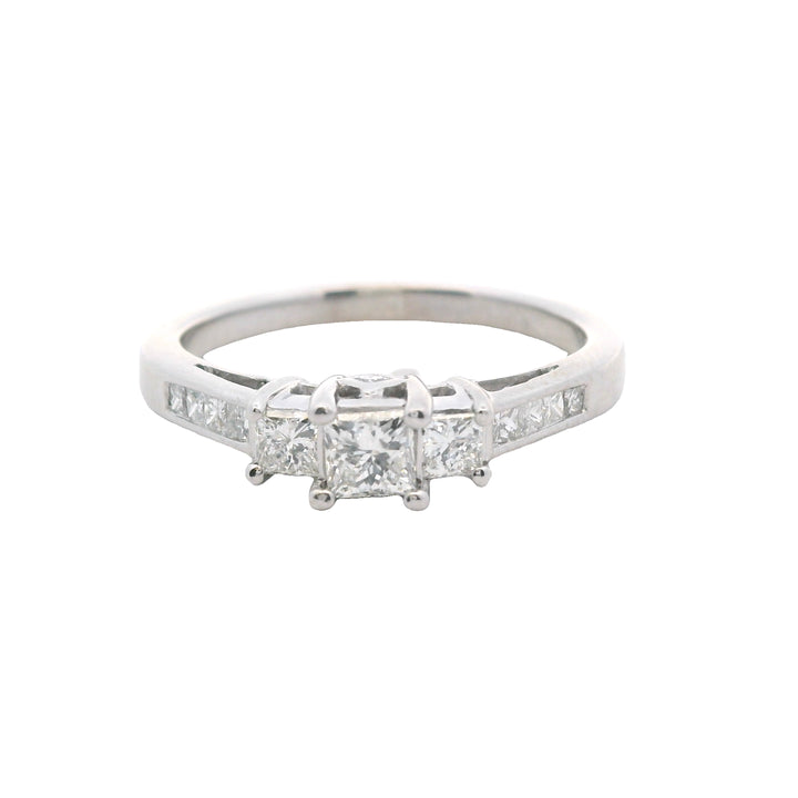 Estate 14K White Gold Princess-Cut Diamond Three-Stone Engagement Ring - 0.92 TCW Contemporary Design - AS-IS