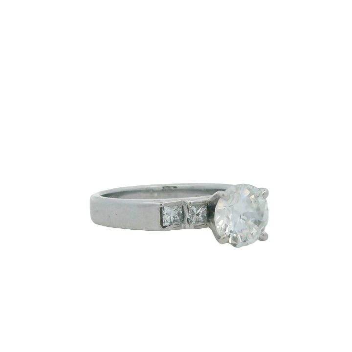 Estate Platinum 1.28CTW Round & Princess-Cut Diamond Engagement Ring