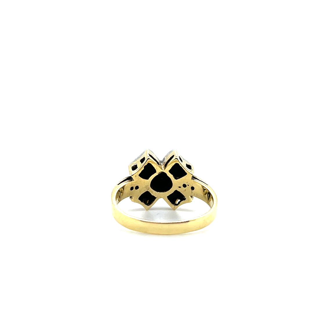 Estate 18k Two Tone Gold 0.53tcw Diamond Flower Motif Ring, Mid Century Dutch Reproduction