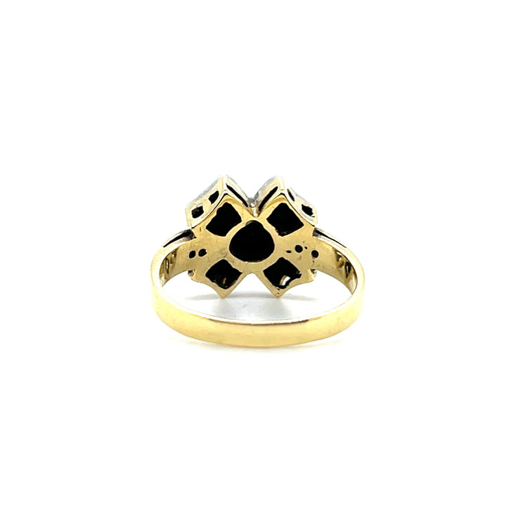 Estate 18K Two Tone Gold 0.53CTW Diamond Flower Vintage Engagement Ring