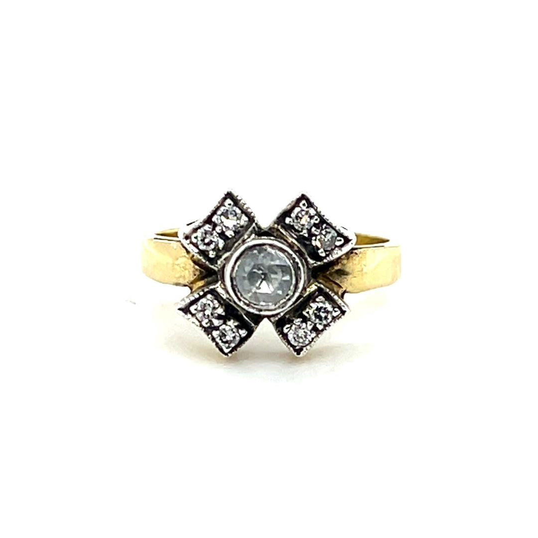 Estate 18K Two Tone Gold 0.53CTW Diamond Flower Vintage Engagement Ring