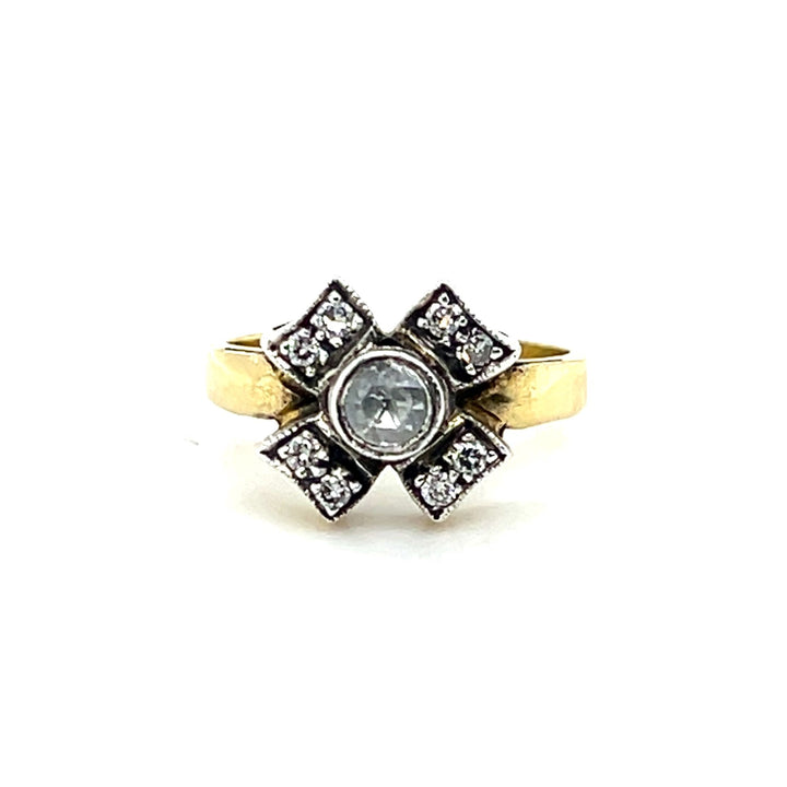 Estate 18K Two Tone Gold 0.53CTW Diamond Flower Vintage Engagement Ring