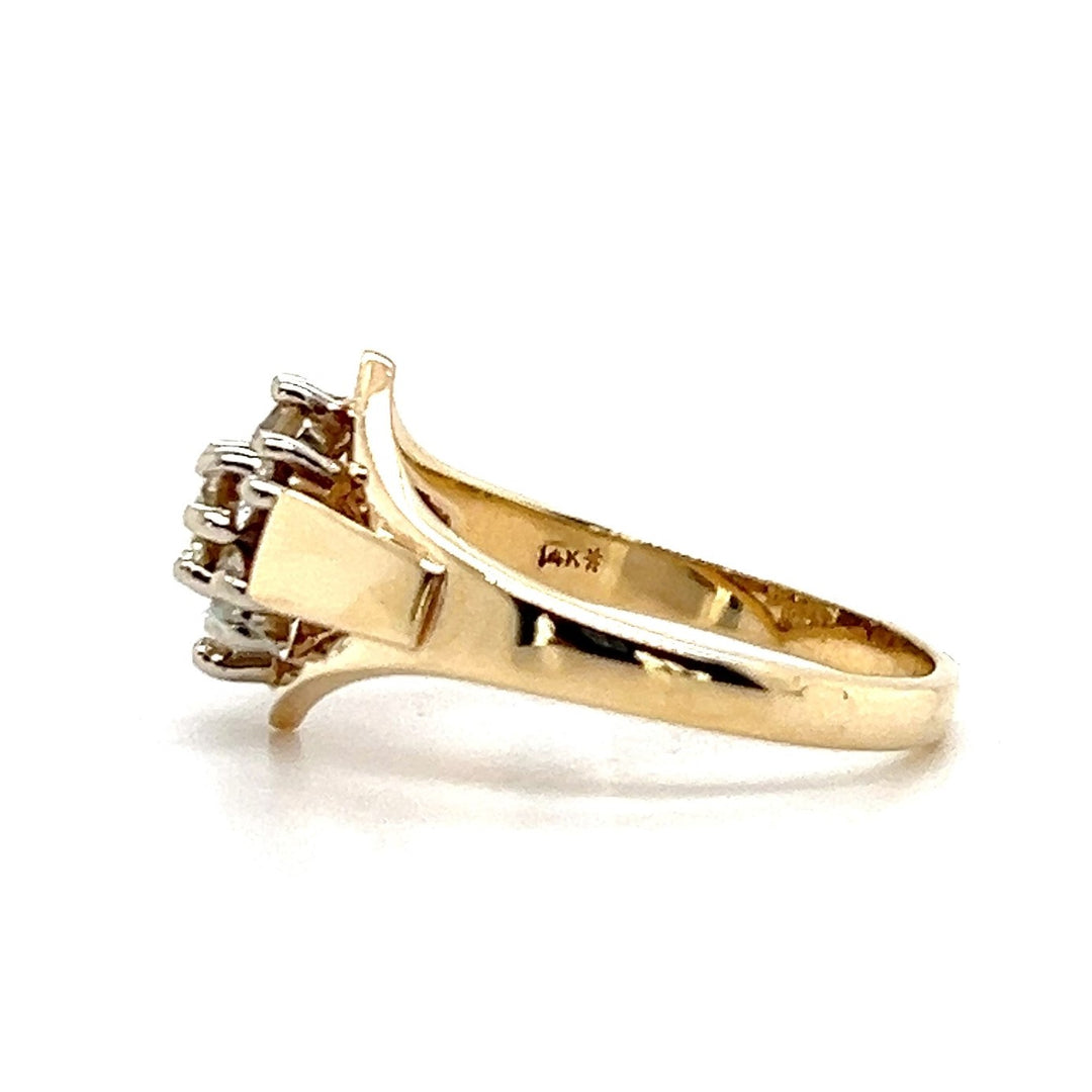 Estate 14K Yellow Gold 0.57CTW Diamond Vintage Floral Cluster Ring