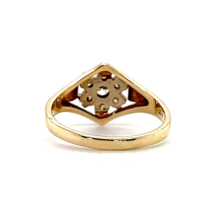 Estate 14K Yellow Gold 0.57CTW Diamond Vintage Floral Cluster Ring
