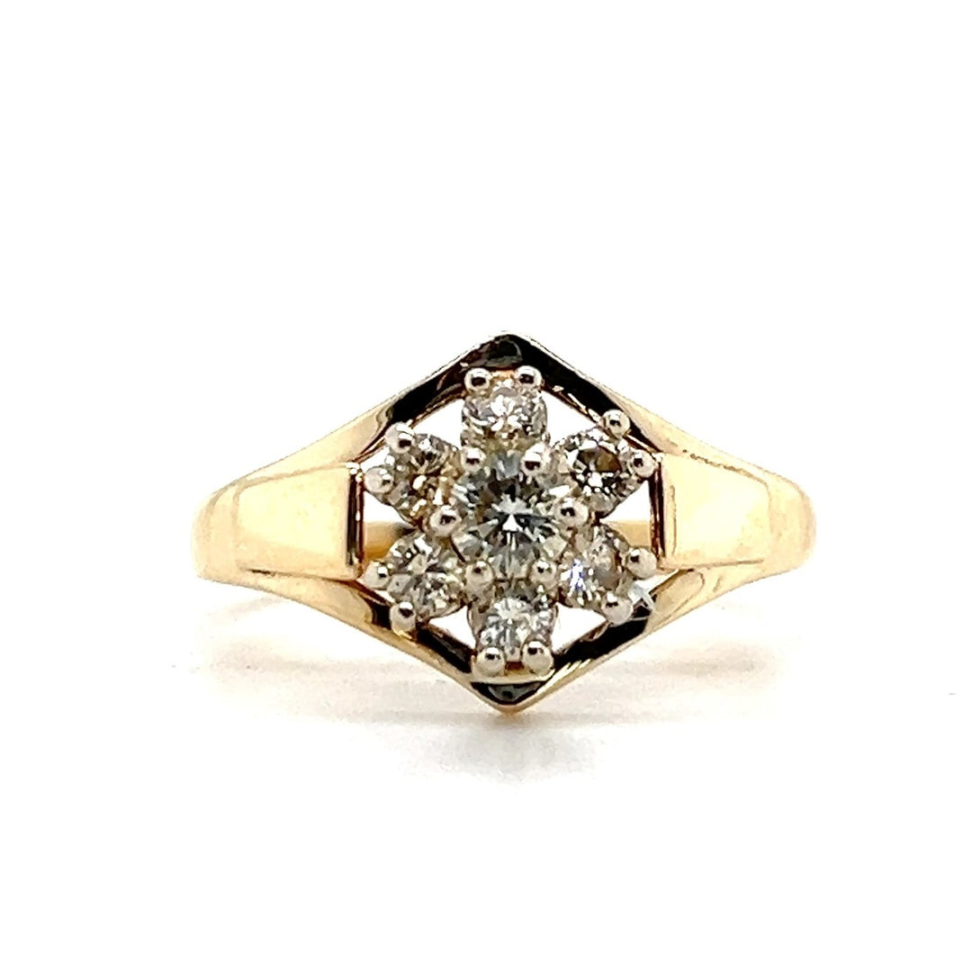 Estate 14K Yellow Gold 0.57CTW Diamond Vintage Floral Cluster Ring