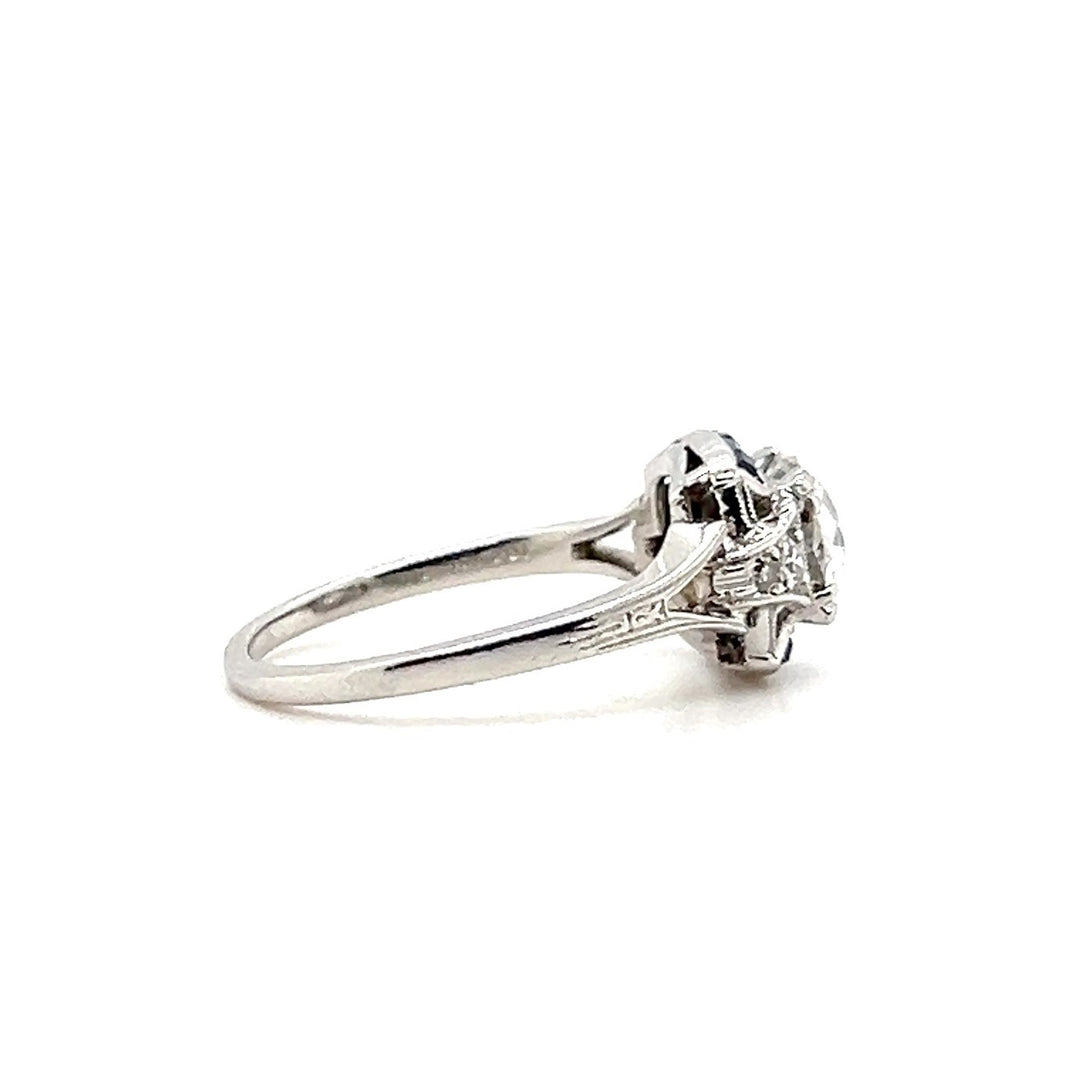 Estate Platinum Old Mine Cut Diamond & Synthetic Blue Sapphire Art Deco Engagement Ring