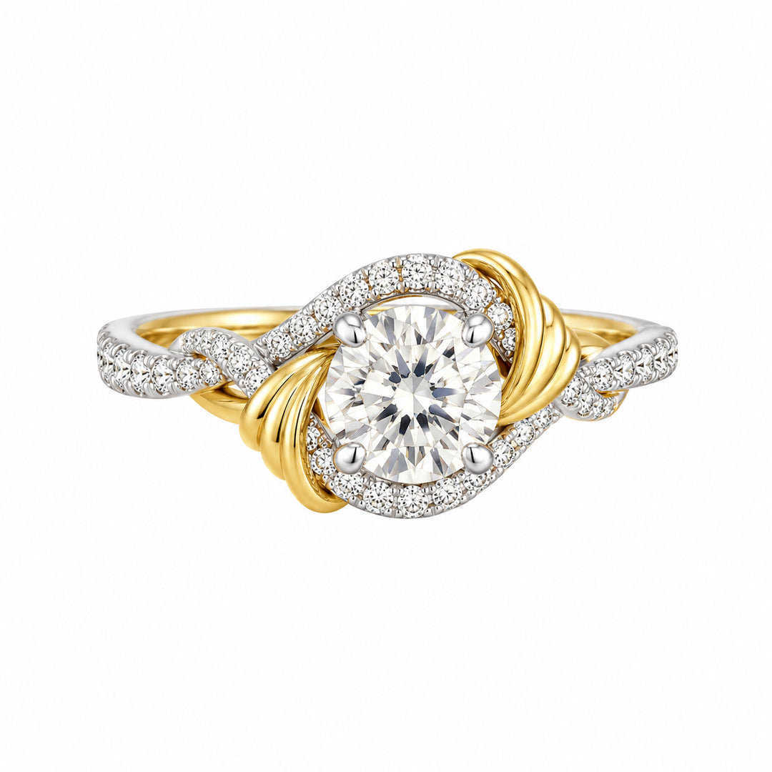 Estate 18K Two Tone Gold 1.32CTW Round Diamond Bypass Engagement Ring