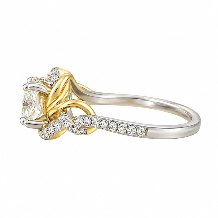 Estate 18K Two Tone Gold 1.32CTW Round Diamond Bypass Engagement Ring
