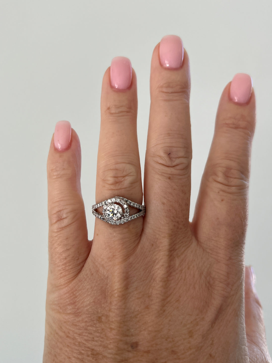 Estate Hearts On Fire 18KT White Gold Split Bypass Diamond Engagement Ring, Contemporary