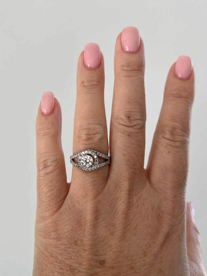 Estate Hearts On Fire 18KT White Gold Split Bypass Diamond Engagement Ring, Contemporary