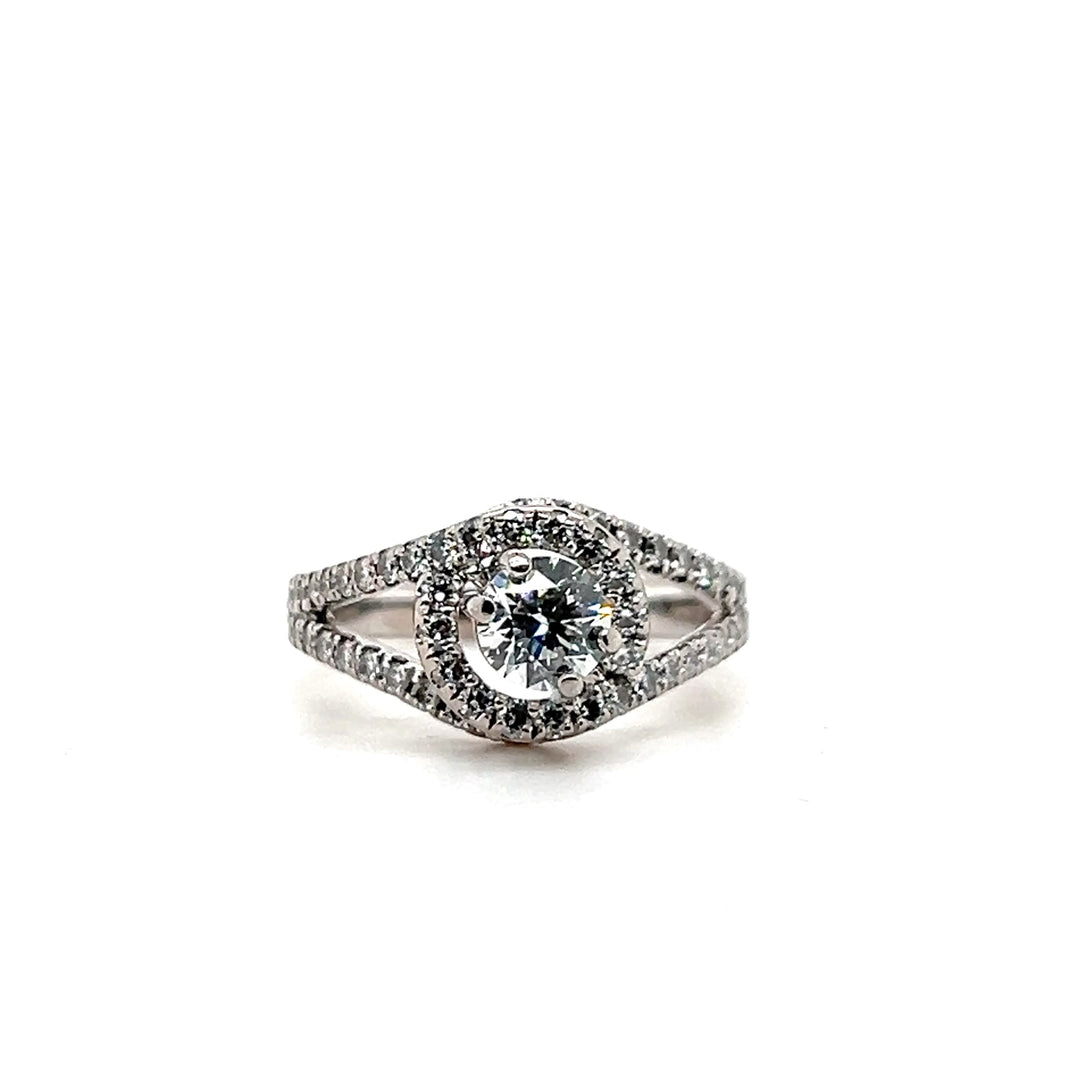 Estate Hearts On Fire 18KT White Gold Split Bypass Diamond Engagement Ring, Contemporary