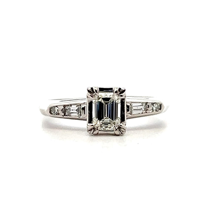 Estate 14K White Gold 0.46CTW Emerald-Cut Diamond Vintage Engagement Ring