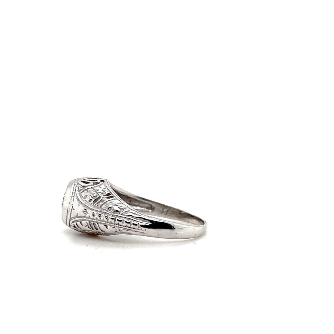Estate 14KT White Gold Openwork Art Deco Diamond Engagement Ring with Hexagon Setting