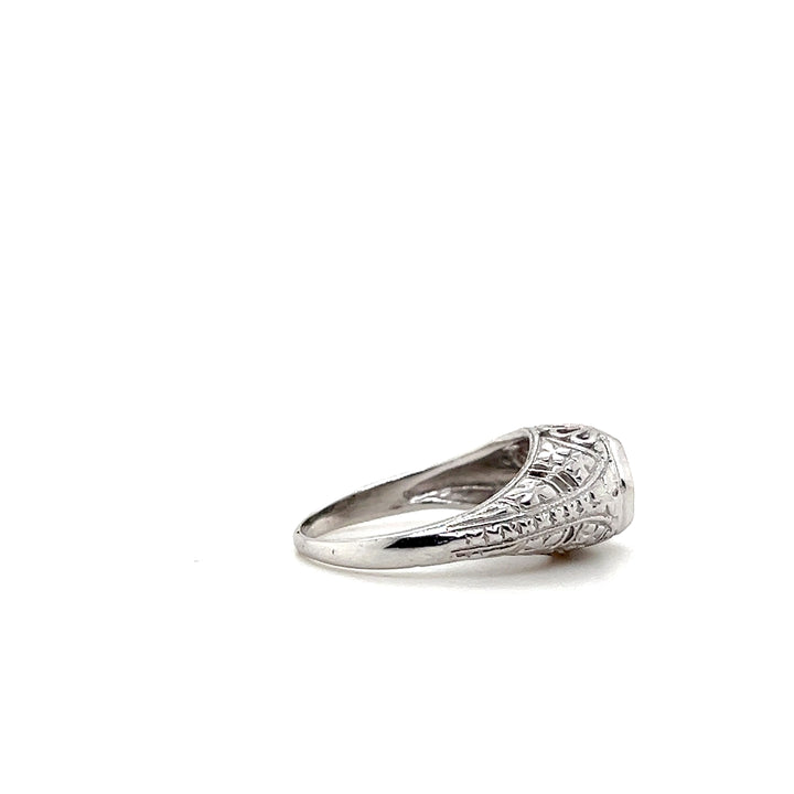 Estate 14KT White Gold Openwork Art Deco Diamond Engagement Ring with Hexagon Setting