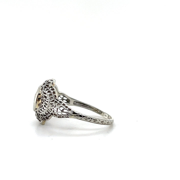 Estate 18KT White Gold Openwork Art Deco Old European Cut Diamond Ring