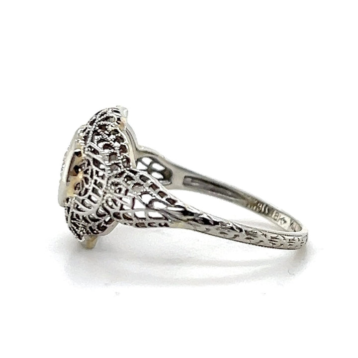 Estate 18K White Gold 0.14CTW Old European-Cut Diamond Filigree Art Deco Engagement Ring