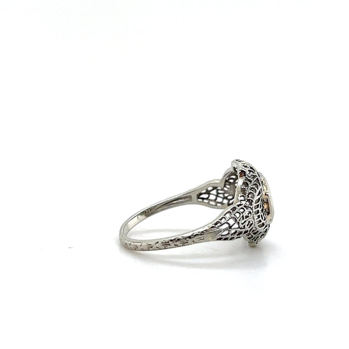 Estate 18KT White Gold Openwork Art Deco Old European Cut Diamond Ring