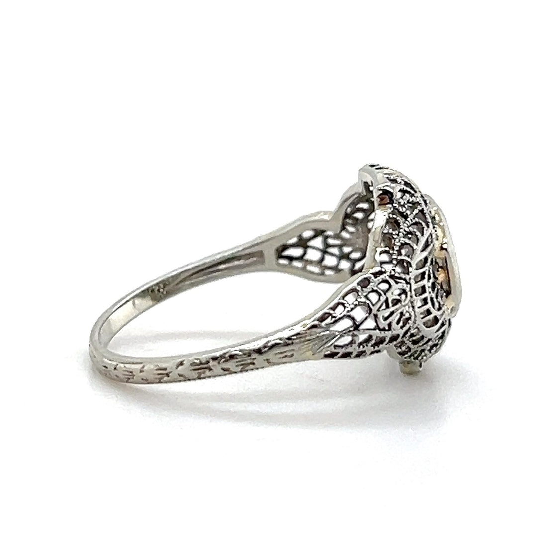 Estate 18K White Gold 0.14CTW Old European-Cut Diamond Filigree Art Deco Engagement Ring