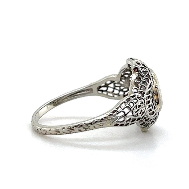 Estate 18K White Gold 0.14CTW Old European-Cut Diamond Filigree Art Deco Engagement Ring