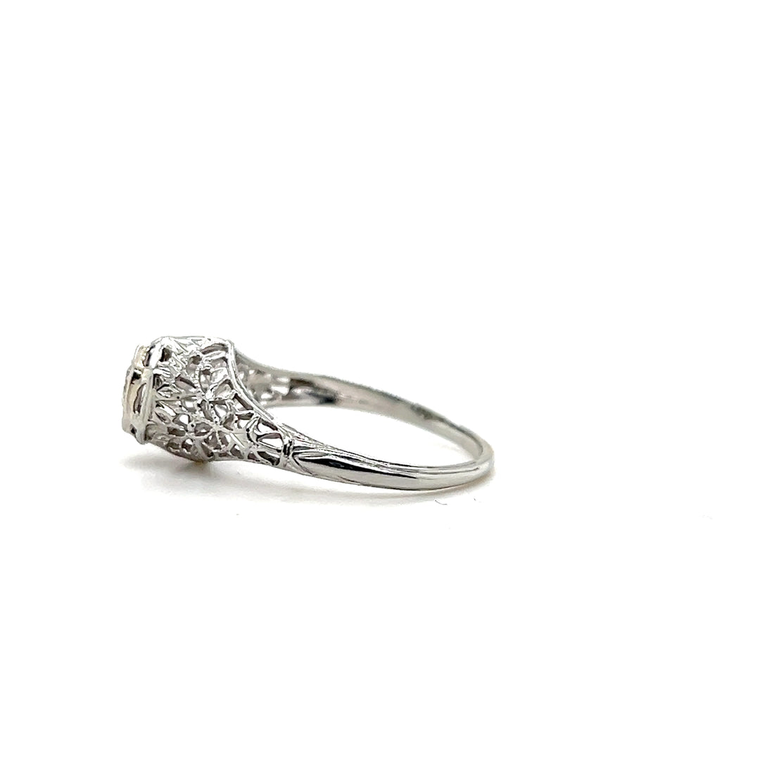 Estate 18KT White Gold Filigree Art Deco Old European Cut Diamond Engagement Ring