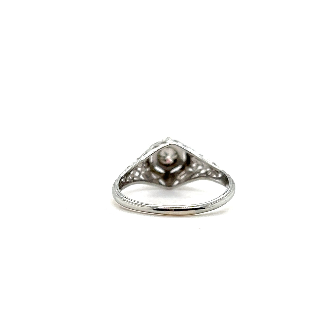 Estate 18KT White Gold Filigree Art Deco Old European Cut Diamond Engagement Ring