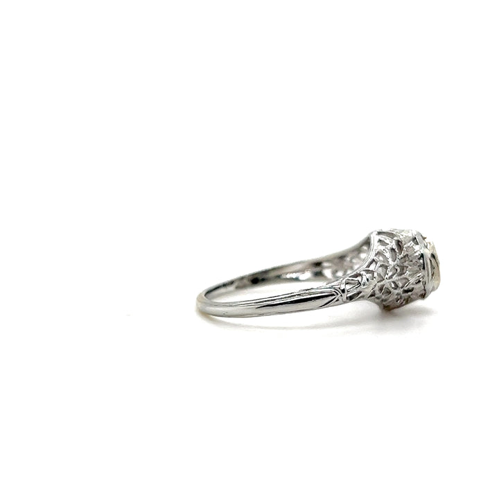 Estate 18KT White Gold Filigree Art Deco Old European Cut Diamond Engagement Ring
