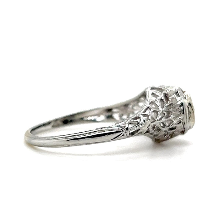 Estate 18K White Gold 0.22CTW Old European-Cut Diamond Filigree Art Deco Engagement Ring