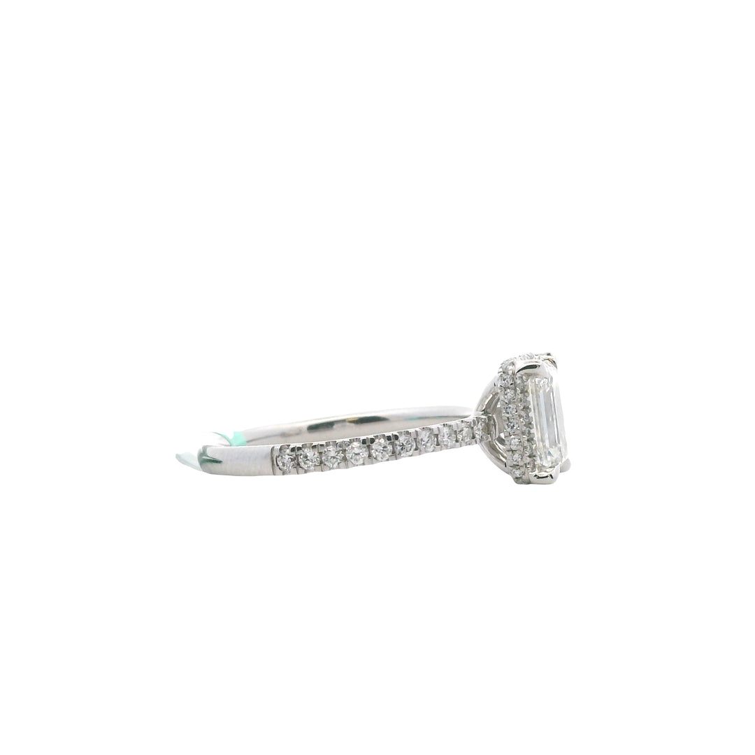 14K White Gold 1.45CTW Emerald-Cut Lab Diamond Halo Engagement Ring
