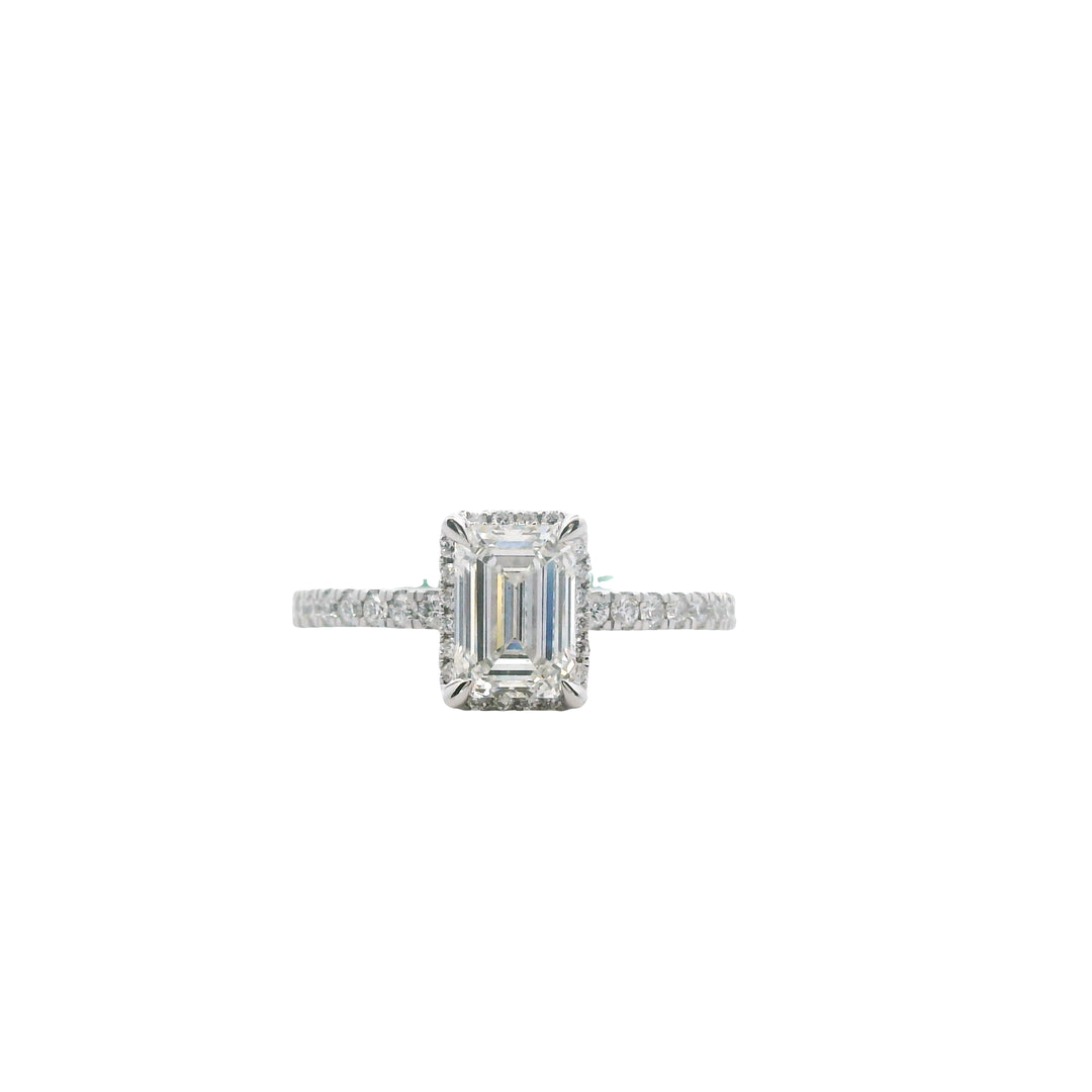 14K White Gold 1.45CTW Emerald-Cut Lab Diamond Halo Engagement Ring