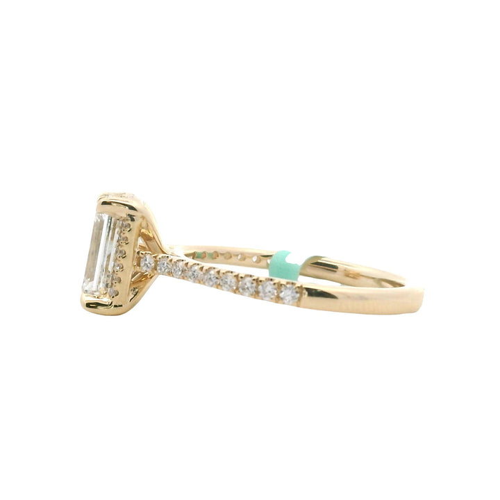 14K Yellow Gold 1.95CTW Emeral- Cut Lab Diamond Halo Engagement Ring