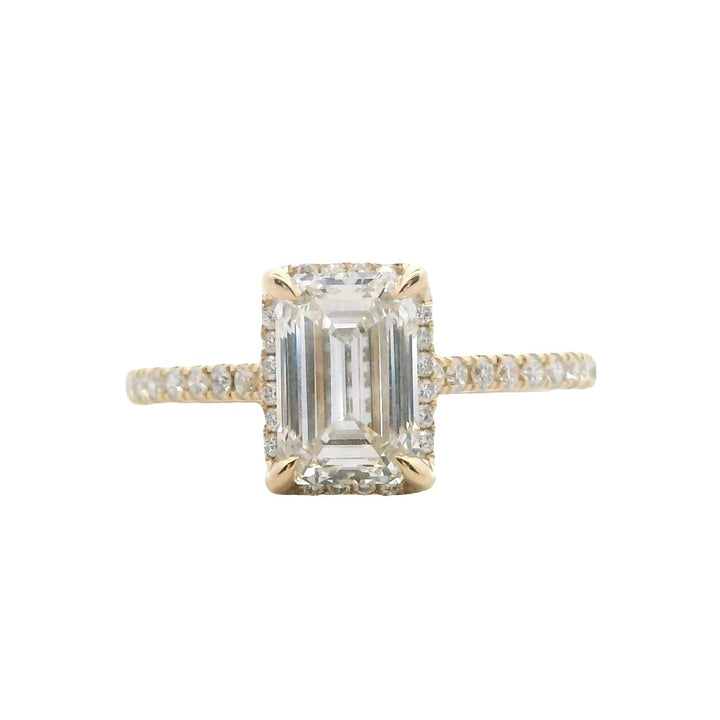14K Yellow Gold 1.95CTW Emeral- Cut Lab Diamond Halo Engagement Ring