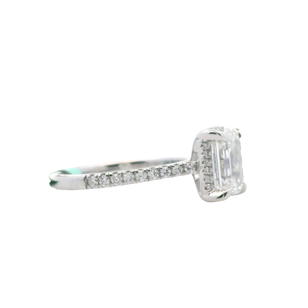 14K White Gold 1.95CTW Emerald-Cut Lab Diamond Halo Engagement Ring