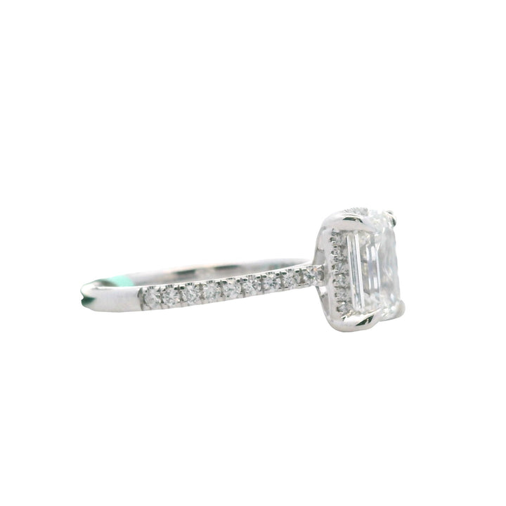 14K White Gold 1.95CTW Emerald-Cut Lab Diamond Halo Engagement Ring
