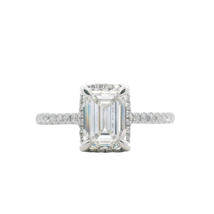 14K White Gold 1.95CTW Emerald-Cut Lab Diamond Halo Engagement Ring