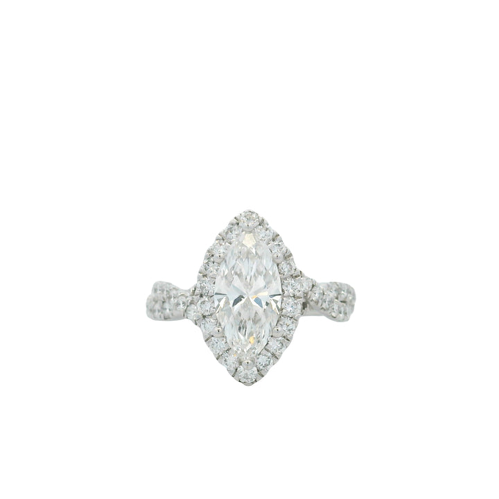 14K White Gold 2.25CTW Lab-Grown Marquise Diamond Halo Engagement Ring