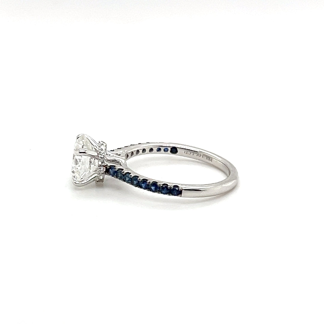 14K White Gold Lab Diamond & Blue Sapphire Engagement Ring