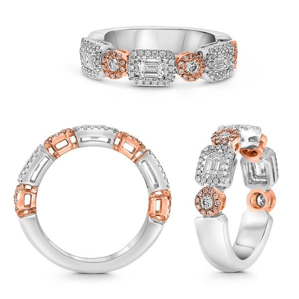 Platinum and 18KT Rose Gold Diamond Half-Way Eternity Band